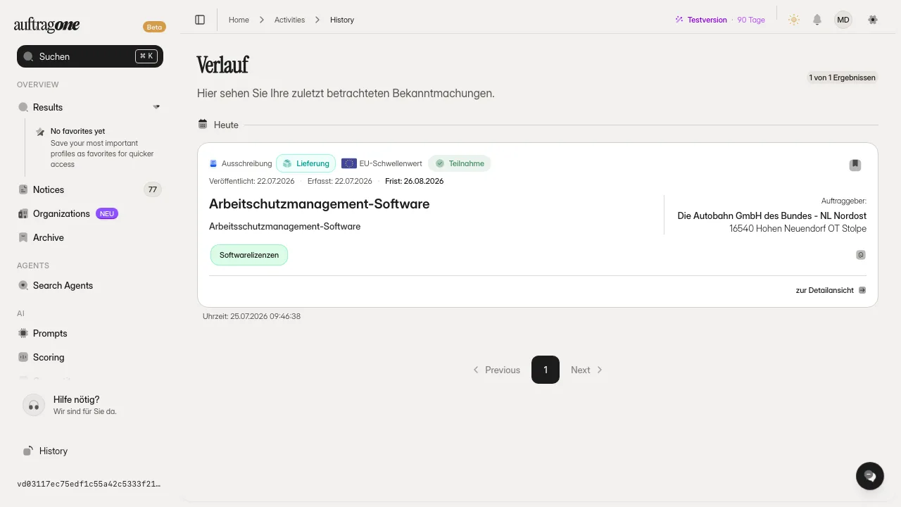 Aktivitätsverlauf mit Beispieldaten
