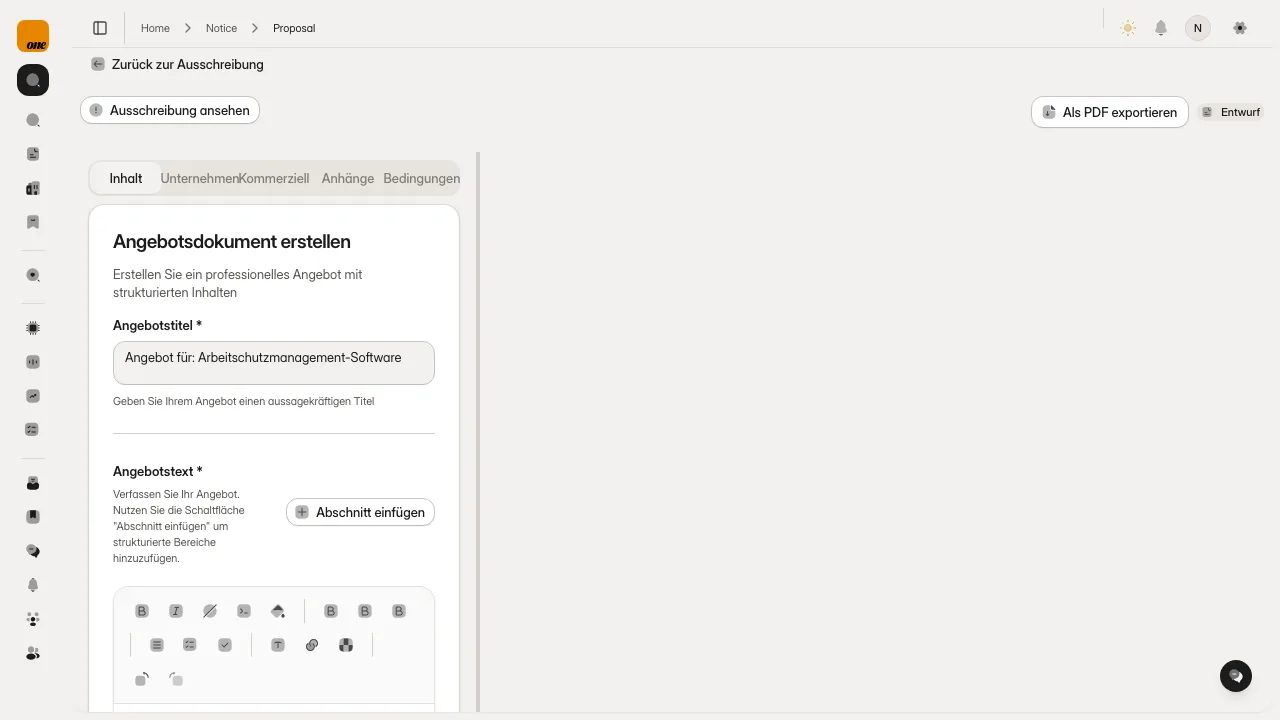 Editor für ein Angebotsdokument