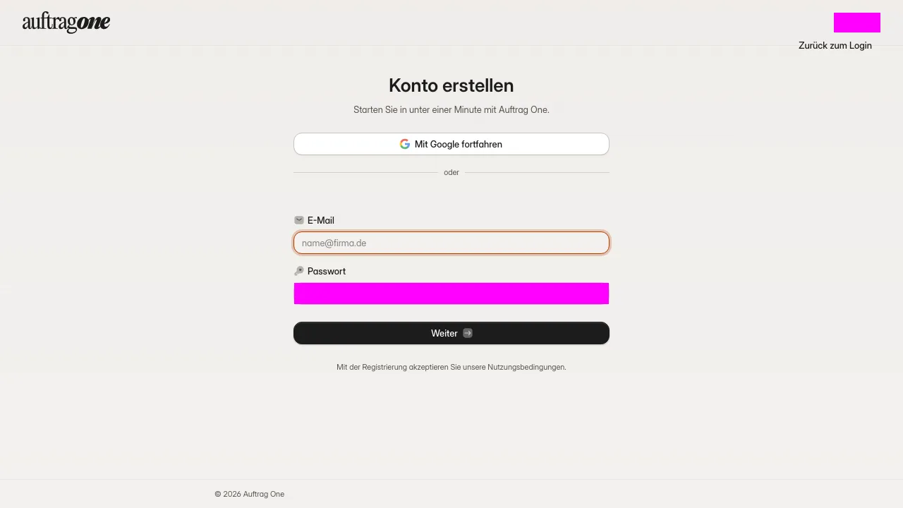 Kontoerstellung in Auftrag One
