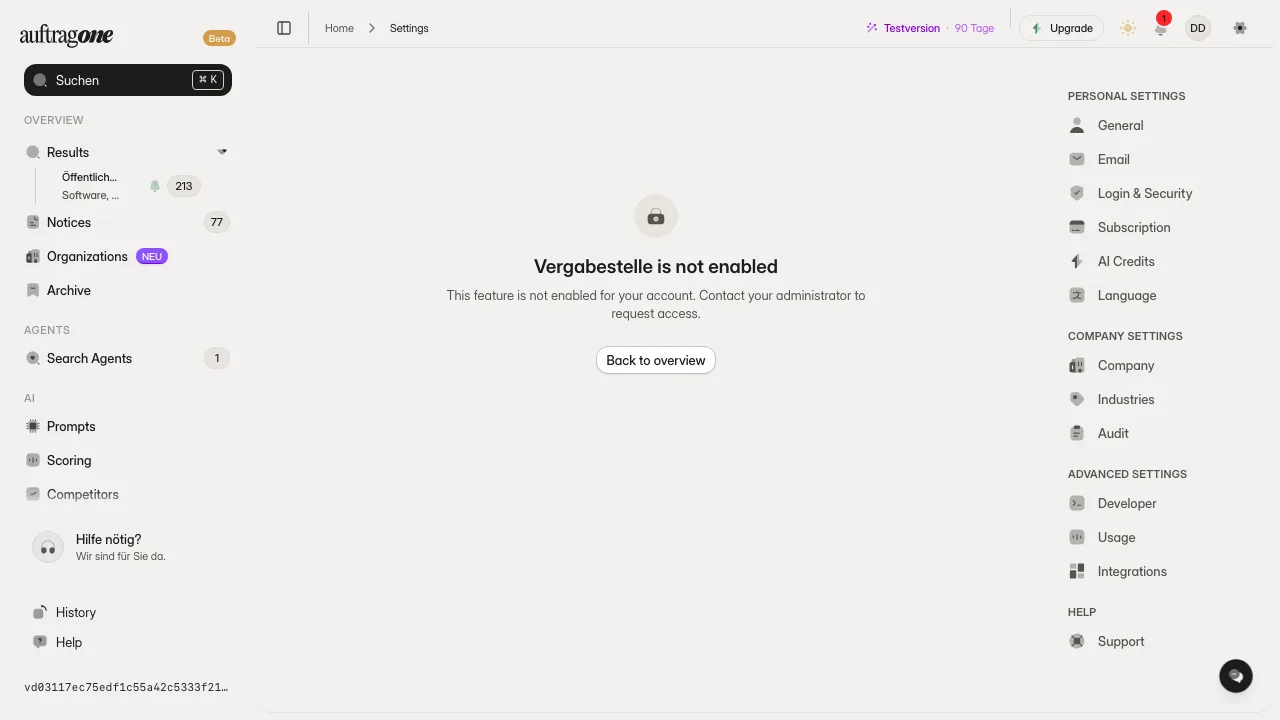 Registrierung einer Vergabestelle für Vergabe Studio